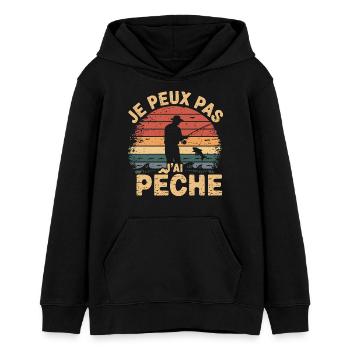 Je peux pas j ai Pêche - Sweat à capuche ado bio Stanley/Stella - noir - Devant - AI Model Teenager Male light (155cm)