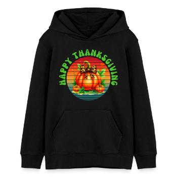Joyeux Thanksgiving - Sweat à capuche ado bio Stanley/Stella - noir - Devant - AI Model Teenager Male light (155cm)