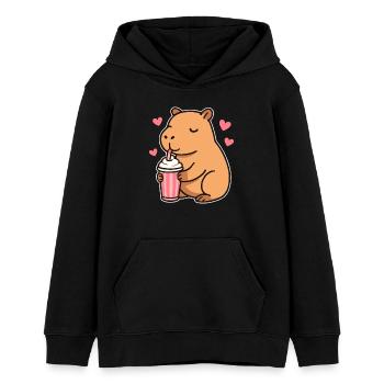 Capybara mit Milkshake – Süßes Tierdesign - Teenager Organic Hoodie Mini Cruiser von Stanley/Stella - Schwarz - Vorne - AI Model Teenager Male light (155cm)