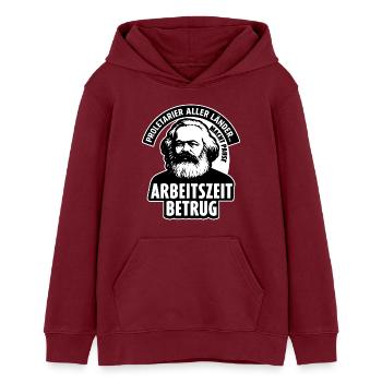Working Time Scam Shirt – Anti Work Meme Design - Teens Organic Hoodie by Stanley/Stella - burgundy - Front - AI Model Teenager Male dark (155cm)
