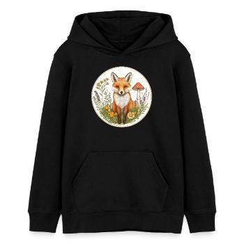 Cottagecore Fuchs mit Blumen - Teenager Organic Hoodie Mini Cruiser von Stanley/Stella - Schwarz - Vorne - AI Model Teenager Male light (155cm)