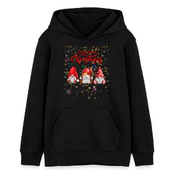 Xmas gnomes merry christmas holiday motif - Teens Organic Hoodie by Stanley/Stella - black - Front - AI Model Teenager Male light (155cm)