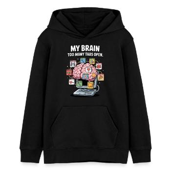 Too Many Tabs – ADD Brain Cartoon Design - Teens Organic Hoodie by Stanley/Stella - black - Front - AI Model Teenager Male light (155cm)