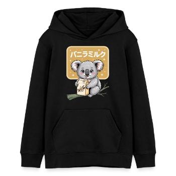Kawaii Koala buvant du lait de vanille Animal mignon - Sweat à capuche ado bio Stanley/Stella - noir - Devant - AI Model Teenager Male light (155cm)
