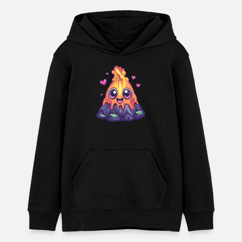 Volcan avec des cœurs - Sweat à capuche ado bio Stanley/Stella - noir