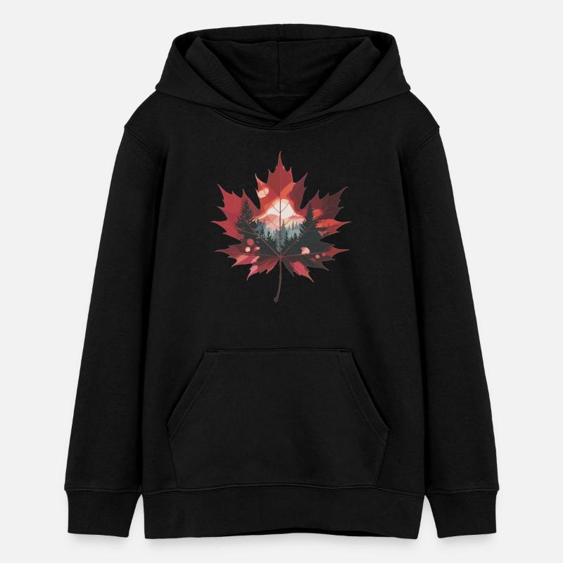 Maple Leaf Forest Nature Camicia - Felpa con cappuccio ragazzo bio di Stanley/Stella - nero