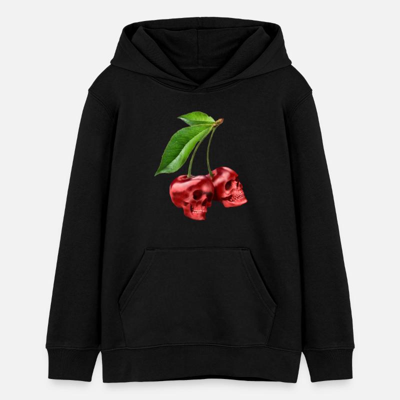 Cerises Crânes Cerisier Crâne - Sweat à capuche ado bio Stanley/Stella - noir