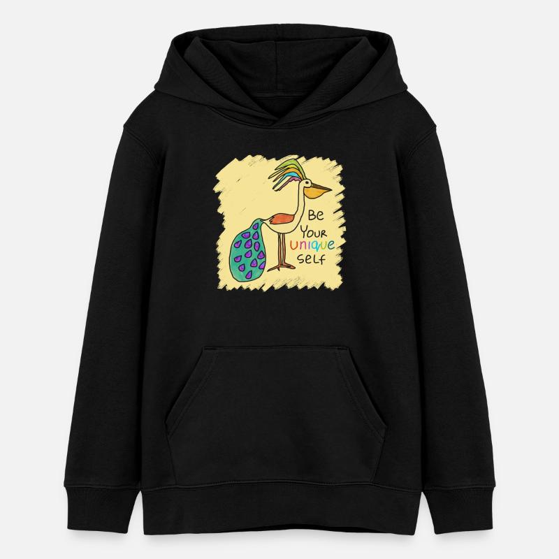 Bel oiseau, drôle, spécial, unique avec texte - Sweat à capuche ado bio Stanley/Stella - noir