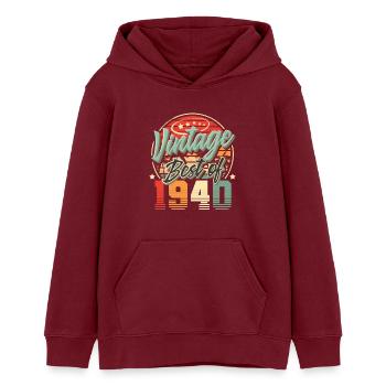 1940 Year of birth Vintage birthday - Teens Organic Hoodie by Stanley/Stella - burgundy - Front - AI Model Teenager Male dark (155cm)
