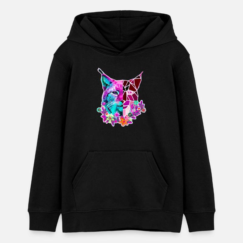 Lynx Cat Couleurs d’été - Sweat à capuche ado bio Stanley/Stella - noir