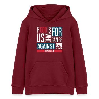 God for us (dark) - Teens Organic Hoodie by Stanley/Stella - burgundy - Front - AI Model Teenager Male dark (155cm)