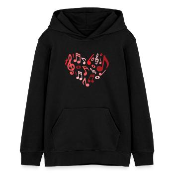 Cœur de notes de musique en rouge et rose - Sweat à capuche ado bio Stanley/Stella - noir - Devant - AI Model Teenager Male light (155cm)