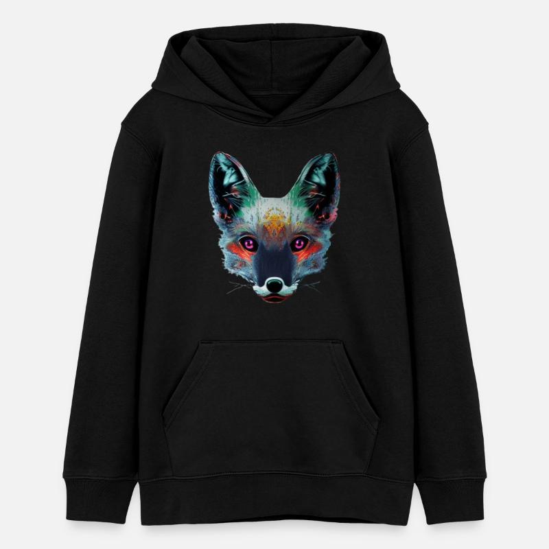 Art de tête de renard néon - Sweat à capuche ado bio Stanley/Stella - noir