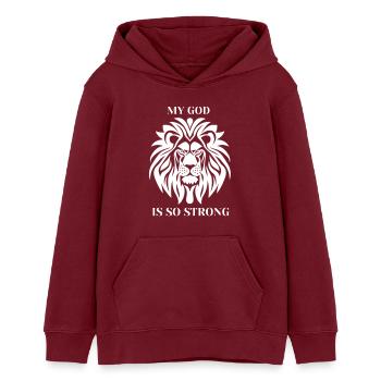 La force de Leo God Déclaration forte - Sweat à capuche ado bio Stanley/Stella - bordeaux - Devant - AI Model Teenager Male dark (155cm)