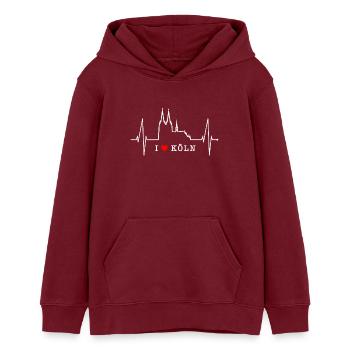 Cologne Skyline Heartbeat Heart Kölsch Love Cologne - Sweat à capuche ado bio Stanley/Stella - bordeaux - Devant - AI Model Teenager Male dark (155cm)