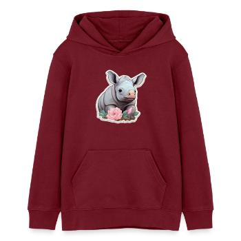 Süßes Baby Nashorn Rosa Blumen Shirt - Teenager Organic Hoodie Mini Cruiser von Stanley/Stella - Burgunderrot - Vorne - AI Model Teenager Male dark (155cm)