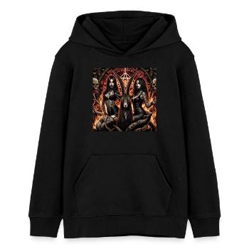 Living with Satan - Teens Organic Hoodie by Stanley/Stella - black - Front - AI Model Teenager Male light (155cm)