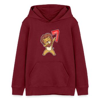 Motif Lion 7ème Anniversaire - 7 ans - Sweat à capuche ado bio Stanley/Stella - bordeaux - Devant - AI Model Teenager Male dark (155cm)