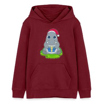 Forfait Noël Hippopotame - Sweat à capuche ado bio Stanley/Stella - bordeaux - Devant - AI Model Teenager Male dark (155cm)