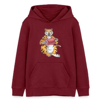 Tiger Fleisch - Teenager Organic Hoodie Mini Cruiser von Stanley/Stella - Burgunderrot - Vorne - AI Model Teenager Male dark (155cm)