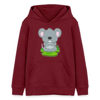 Mouse Yoga Fitness Meditation - Teens Organic Hoodie by Stanley/Stella - burgundy - Front - AI Model Teenager Male dark (155cm)