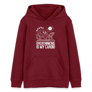 Trop réfléchir, c’est mon cardio – cerveau en feu - Sweat à capuche ado bio Stanley/Stella - bordeaux - Devant - AI Model Teenager Male dark (155cm)