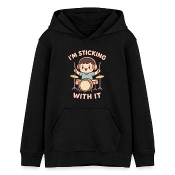 I'll stay with it – children's drummer saying - Teens Organic Hoodie by Stanley/Stella - black - Front - AI Model Teenager Male light (155cm)