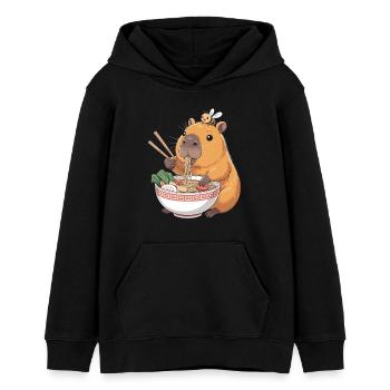 Ramen Kawaii au Capybara avec une abeille - Sweat à capuche ado bio Stanley/Stella - noir - Devant - AI Model Teenager Male light (155cm)