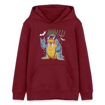 Walross Punk Rocker Halloween  - Teenager Organic Hoodie Mini Cruiser von Stanley/Stella - Burgunderrot - Vorne - AI Model Teenager Male dark (155cm)