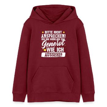 Malle BITTE NICHT ANSPRECHEN Lustiges - Teenager Organic Hoodie Mini Cruiser von Stanley/Stella - Burgunderrot - Vorne - AI Model Teenager Male dark (155cm)