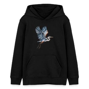 Elegant heron with outstretched wings - Teens Organic Hoodie by Stanley/Stella - black - Front - AI Model Teenager Male light (155cm)