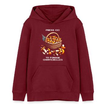 Appuyez sur [X] pour collecter | Cueillette de chanterelles - Sweat à capuche ado bio Stanley/Stella - bordeaux - Devant - AI Model Teenager Male dark (155cm)