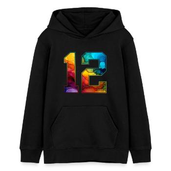 NR. 12 NUMMER 12 COLLEGE 12. GEBURTSTAG - Teenager Organic Hoodie Mini Cruiser von Stanley/Stella - Schwarz - Vorne - AI Model Teenager Male light (155cm)