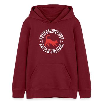 Antifaschistische Katzen Freunde - Gegen Rechts - Teenager Organic Hoodie Mini Cruiser von Stanley/Stella - Burgunderrot - Vorne - AI Model Teenager Male dark (155cm)