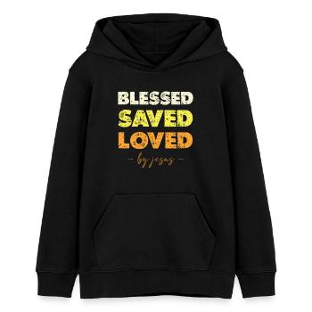 Gesegnet Gerettet Geliebt Jesus - Teenager Organic Hoodie Mini Cruiser von Stanley/Stella - Schwarz - Vorne - AI Model Teenager Male light (155cm)