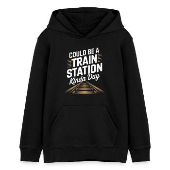 Could be a train station day - Teens Organic Hoodie by Stanley/Stella - black - Front - AI Model Teenager Male light (155cm)