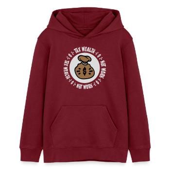 Impôt, richesse et non travail, politique progressiste, économie - Sweat à capuche ado bio Stanley/Stella - bordeaux - Devant - AI Model Teenager Male dark (155cm)