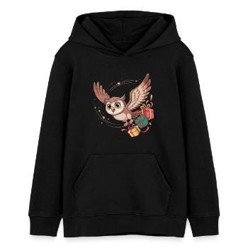 Eulenflug mit Geschenken - Teenager Organic Hoodie Mini Cruiser von Stanley/Stella - Schwarz - Vorne - AI Model Teenager Male light (155cm)