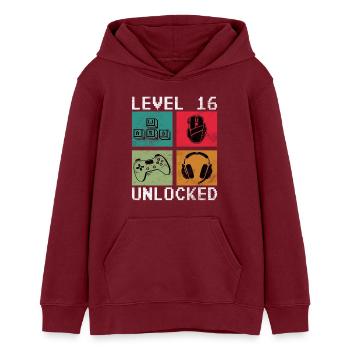 Level 16 Freigeschaltet Retro-Gaming - Teenager Organic Hoodie Mini Cruiser von Stanley/Stella - Burgunderrot - Vorne - AI Model Teenager Male dark (155cm)
