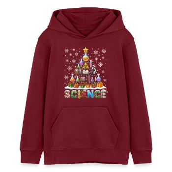 Science Christmas Tree Lab Equipment Gift - Teens Organic Hoodie by Stanley/Stella - burgundy - Front - AI Model Teenager Male dark (155cm)