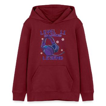 Level 11 Unlocked Legend - Teenager Organic Hoodie Mini Cruiser von Stanley/Stella - Burgunderrot - Vorne - AI Model Teenager Male dark (155cm)
