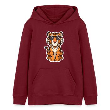 Tiger Illustration mit Sonnenbrille - Teenager Organic Hoodie Mini Cruiser von Stanley/Stella - Burgunderrot - Vorne - AI Model Teenager Male dark (155cm)