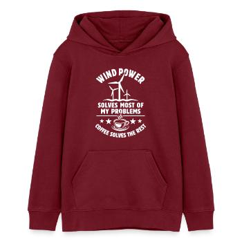 wind power solves most of my Problems - Kaffee - Teenager Organic Hoodie Mini Cruiser von Stanley/Stella - Burgunderrot - Vorne - AI Model Teenager Male dark (155cm)