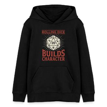 Rolling Dice Builds Character – RPG Gamer Design - Teens Organic Hoodie by Stanley/Stella - black - Front - AI Model Teenager Male light (155cm)