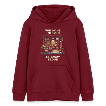 Bibliothek-Biom betreten | Bibliothek Bücher Lesen - Teenager Organic Hoodie Mini Cruiser von Stanley/Stella - Burgunderrot - Vorne - AI Model Teenager Male dark (155cm)