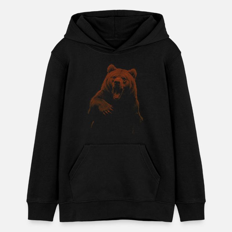 Grizzly Bear Randonnée Camping Ours brun vintage - Sweat à capuche ado bio Stanley/Stella - noir