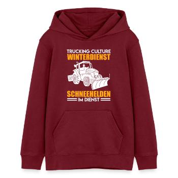 Schneepflug TRUCKING CULTURE WINTERDIENST Lustig - Teenager Organic Hoodie Mini Cruiser von Stanley/Stella - Burgunderrot - Vorne - AI Model Teenager Male dark (155cm)