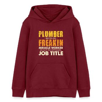 Humour Plombier Miracle Craftsman - Sweat à capuche ado bio Stanley/Stella - bordeaux - Devant - AI Model Teenager Male dark (155cm)