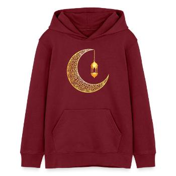 Ramadan Crescent Moon Eid Mubarak - Teens Organic Hoodie by Stanley/Stella - burgundy - Front - AI Model Teenager Male dark (155cm)