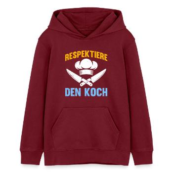 Chef RESPECT LE CHEF Amusement - Sweat à capuche ado bio Stanley/Stella - bordeaux - Devant - AI Model Teenager Male dark (155cm)